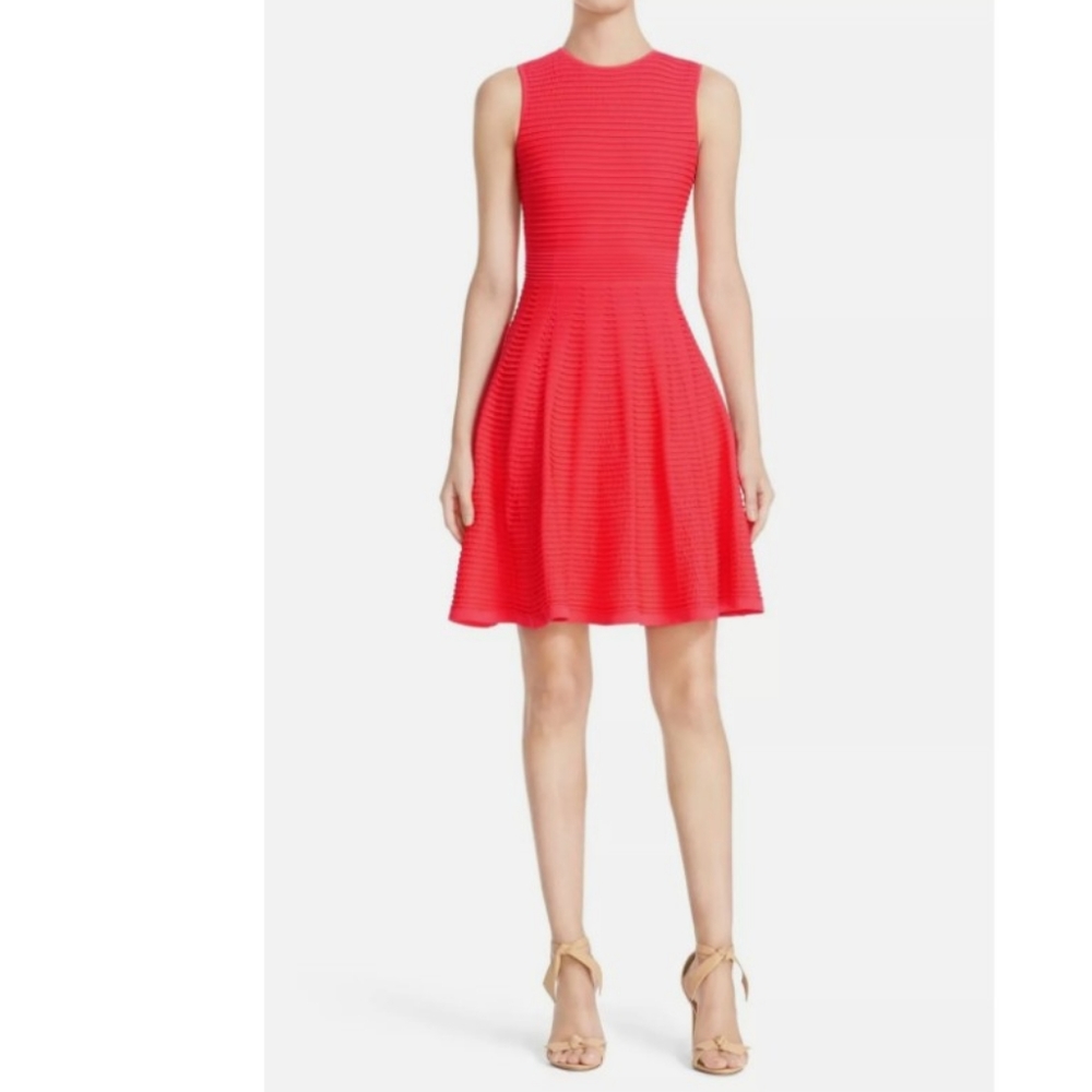 Ted Baker London Pink Malou Ottoman Ribbed Flared Sleeveless Stretchy Dress